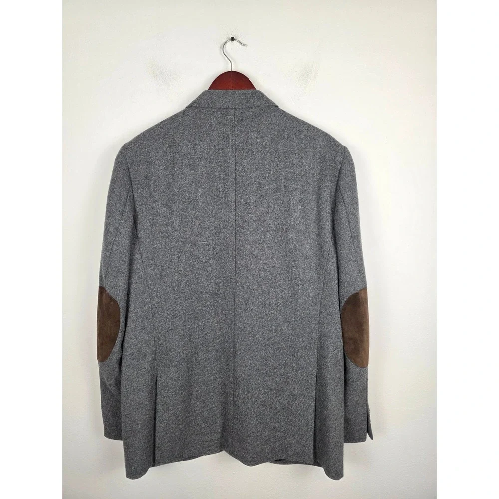 J‎ Crew Ludlow Blazer 44L Grey Moon Wool British Cloth Suede Elbow Patches Mens
